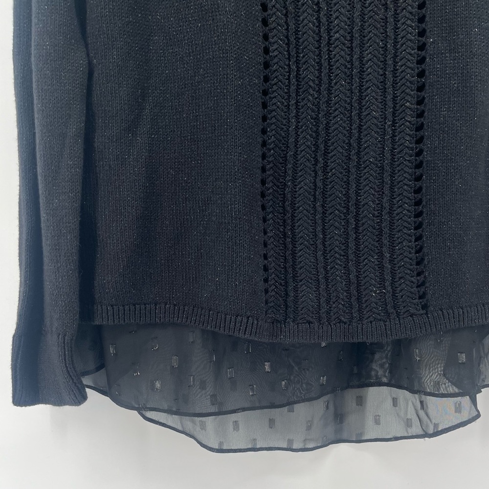 Lucky Brand Black Mixed Material Split Back Top Layered Look Women's Size Large - Picture 3 of 7